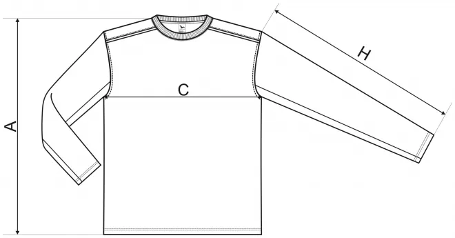 T-shirt met lange mouwen - tabel met afmetingen