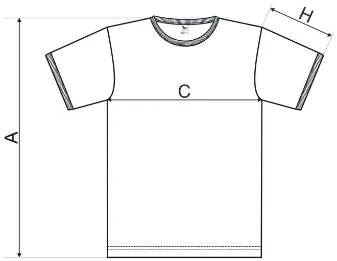 Unisex contrast T-shirt - tabel met afmetingen