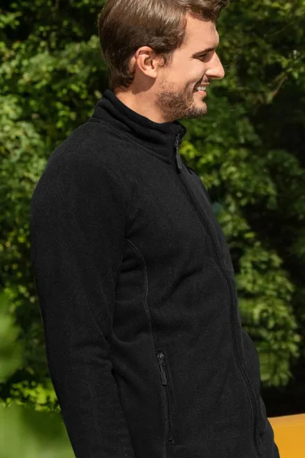 Contrasterend fleecejack voor heren, zwart