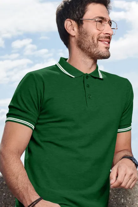Contrasterend poloshirt voor heren, fles groen