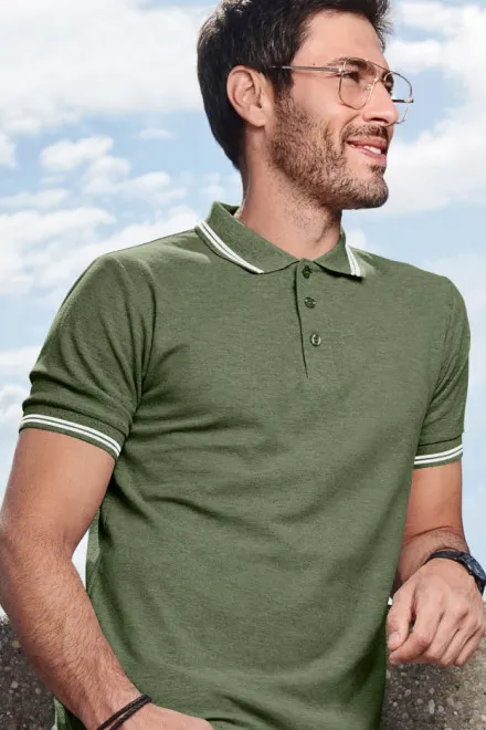 Contrasterend poloshirt voor heren, khaki