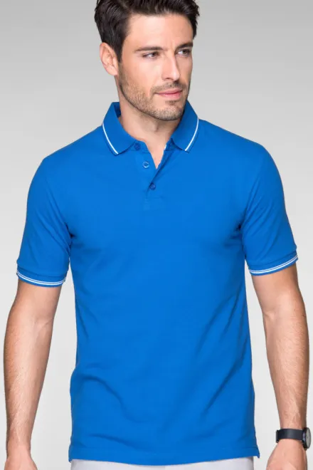 Contrasterend poloshirt voor heren, oceaanblauw