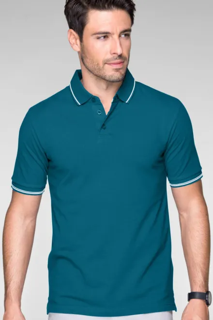 Contrasterend poloshirt voor heren, petrol blue