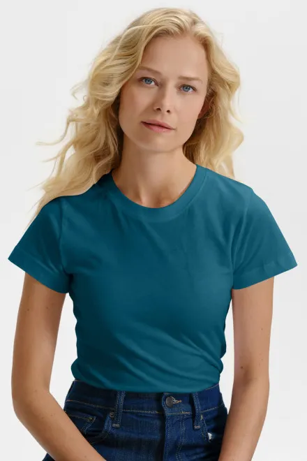 Dames eenvoudig T-shirt, petrol blue