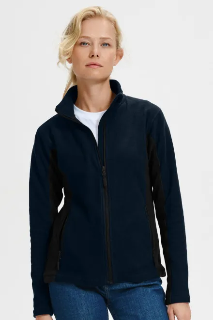 Dames fleece contrast jack, donkerblauw