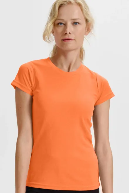 Dames sport T-shirt, neon mandarijn