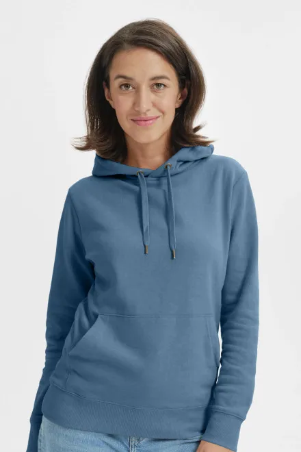 Damessweatshirt met capuchon zonder rits, denim