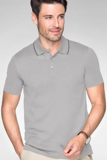 Elegant gemerceriseerd poloshirt voor heren, Zilver grijs