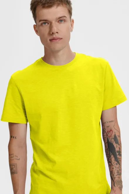 Heren T-shirt, gestructureerd biologisch katoen, citroen geel