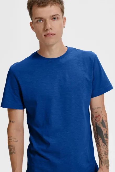 Heren T-shirt, gestructureerd biologisch katoen, koningsblauw