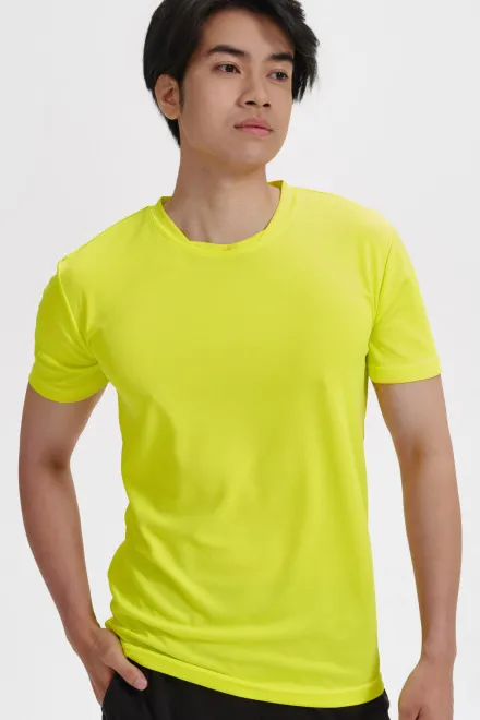 T-shirt met asymmetrische halslijn, Neon Geel