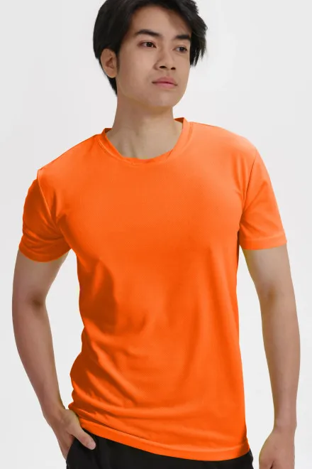 T-shirt met asymmetrische halslijn, neon oranje