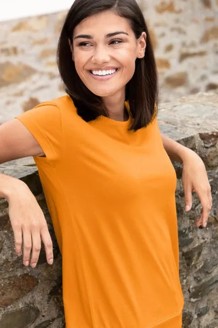 Trendy dames T-shirt, Mandarijn sinaasappel